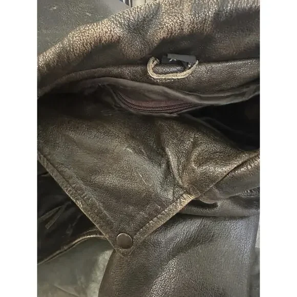 Unik Distressed Brown Leather Braided Moto Motorcycle Jacket Cross Zip Size XS - Picture 12 of 16